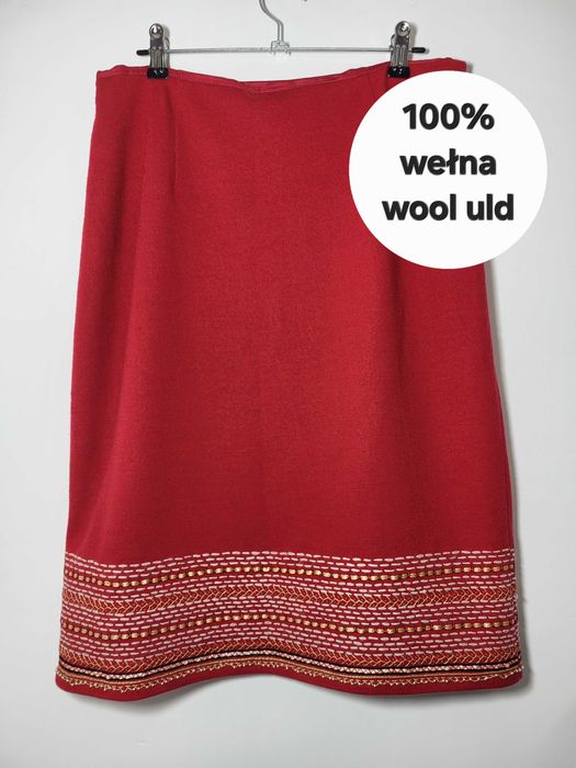 Piękna czerwona wełniana spódnica L 40 wełna 100% unikatowa wyjątkowa
