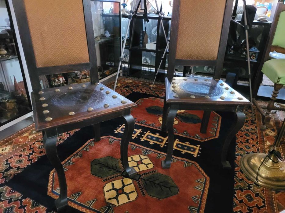 Cadeiras antigas em madeira couro e tecido - óptimo estado - V