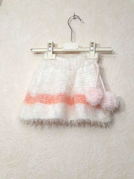 Спідниця біла/рожева святкова на дівчинку 9-12-24міс травка в'язана