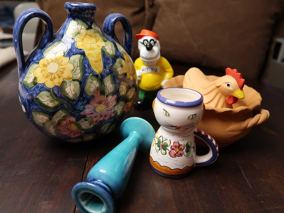 pote decorativo, objectos em barro, pom-pom para cortinado