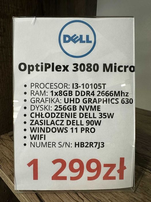 Komputer Dell OptiPlex 3080 Micro I3-10105T/1x8GB/256GB/WIN gwarancja