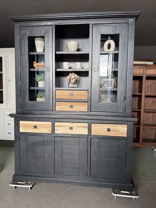 CZARNY Kredens kolonialny witryna drewniany HENDERS LOFT