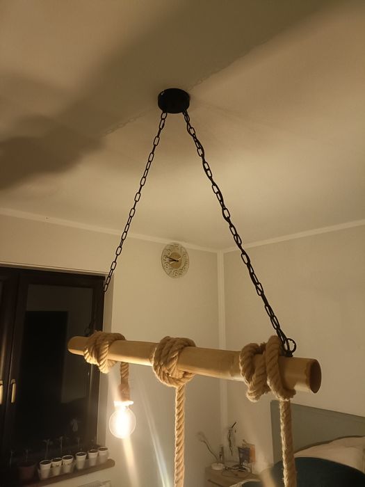 Lampa loft industrial lina drewno 3x E27 1m