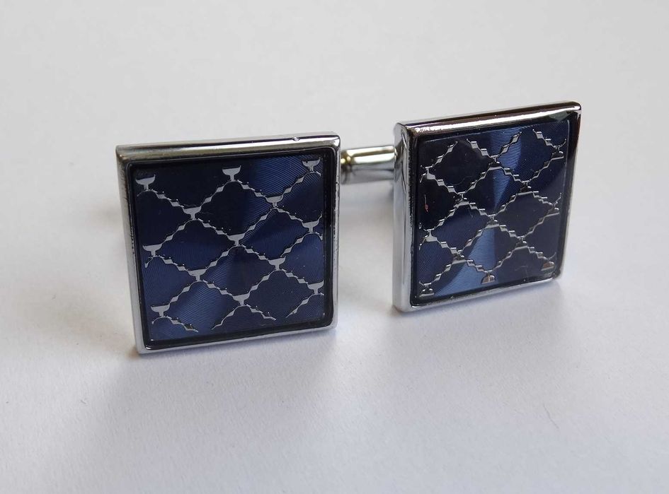 Klasyczne spinki mankietowe do koszuli niebieskie ślub wesele komunię