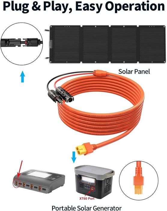 Cabo de extensão solar com conector solar a XT60 (3 metros)