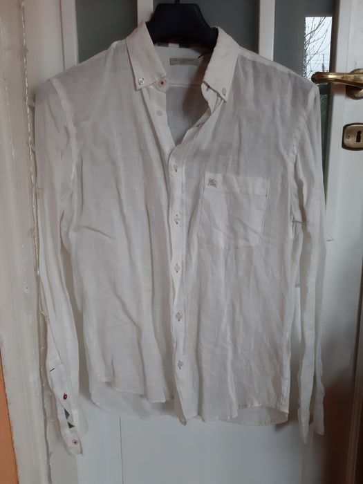 Burberry koszula L biała len 100% oryg nr seryjny piękna prezent unika