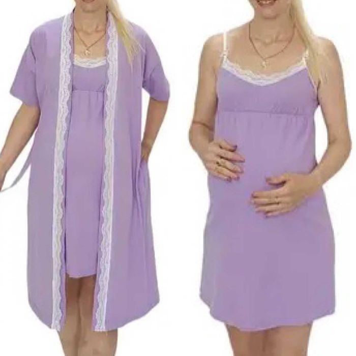 Комплект у пологовий та для дому, мереживні халат та сорочка 46-54