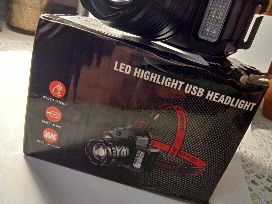 Фонарик налобный, аккумуляторный, светодиодный, очень яркий