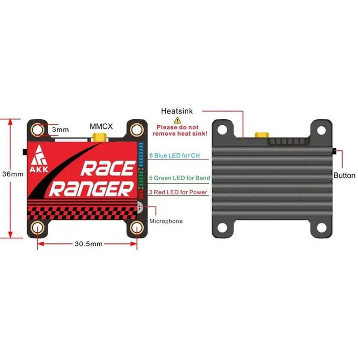 Відеопередавач (VTX) AKK RACE RANGER 200-1600mW 5.8GHZ 48CH L,X BAND
