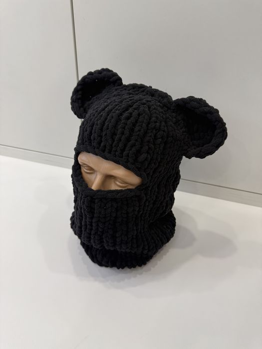 В'язана зимова балаклава з вушками ведмедик, котик