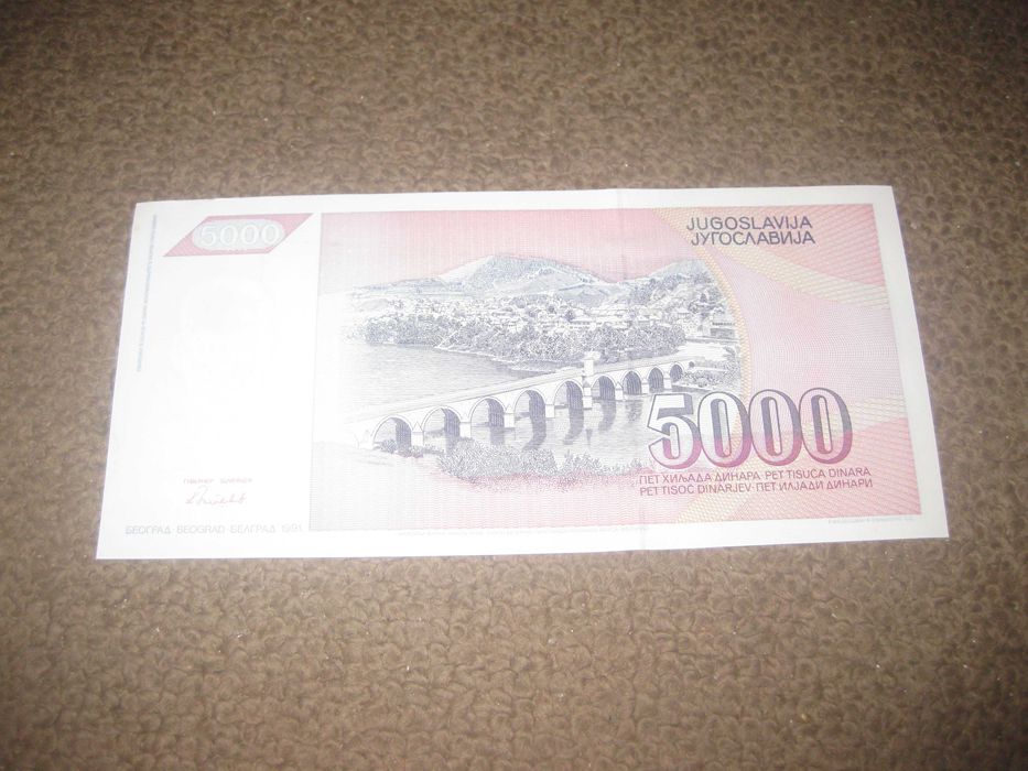 Nota da Jugoslávia "5000 Dinara" UNC