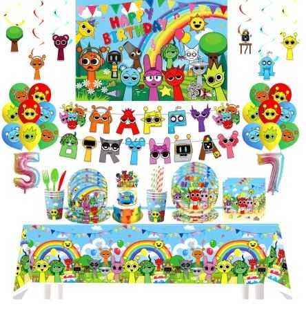 Zestaw Urodziny Sprunki Birthday Kubki Tależyki Balony Plakat Tło