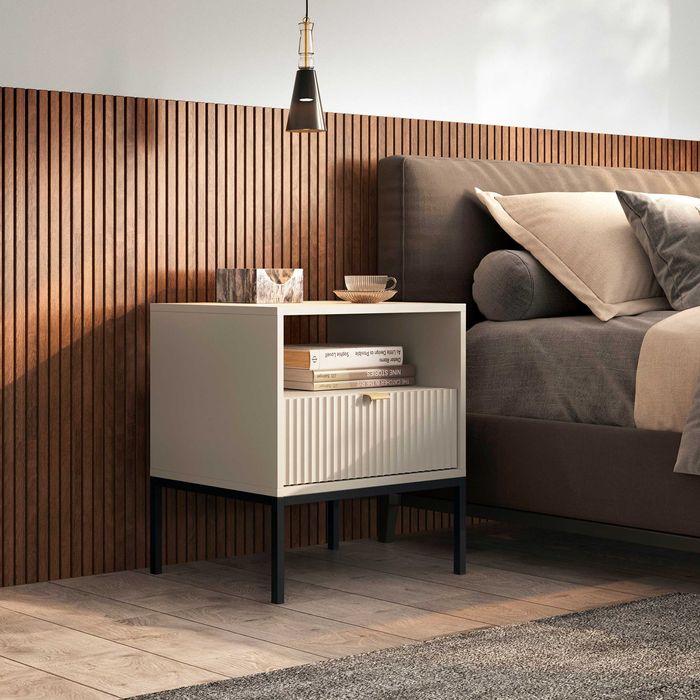 Szafka nocna do sypialni Crow S54 / Kaszmir + czarny stelaż