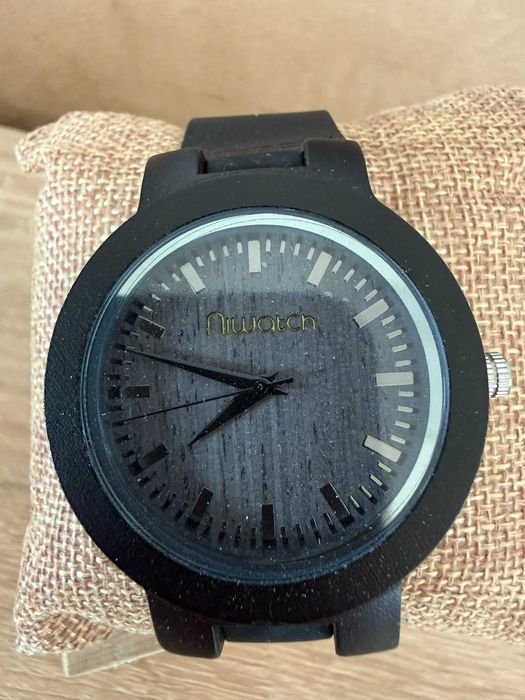 NOWY Zegarek Drewniany NIWATCH Czarny Heban Skóra Prezent Boho