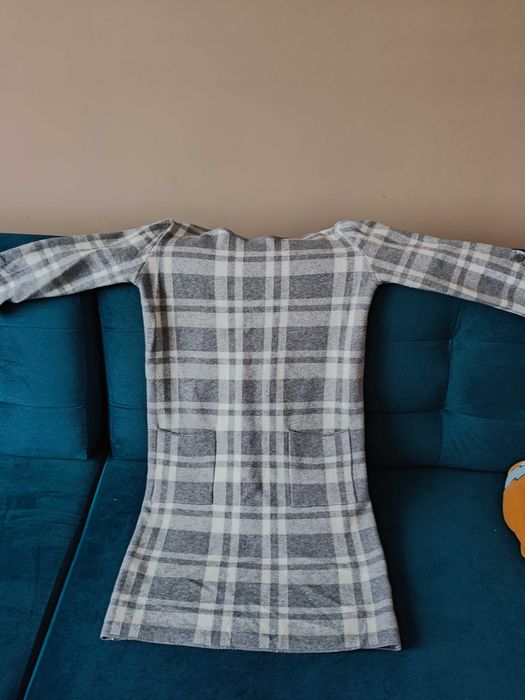 Prosta, miękka sukienka w kratę, L/XL