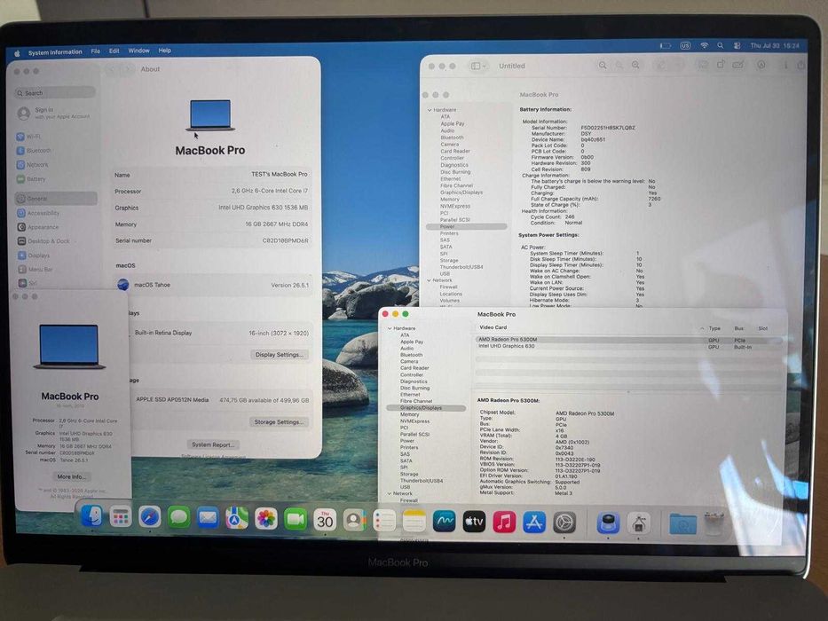 MacBook Pro 16" i7 6-Core | 16GB RAM | 512GB SSD | Radeon Pro 5300M | Bateria 246 Ciclos
