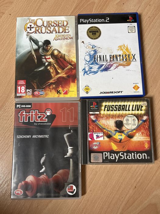 Zestaw gier PS2 PS1 PC – Final Fantasy X (Komplet 2 DVD), Fritz 11, Cursed Crusade, Fussball live
