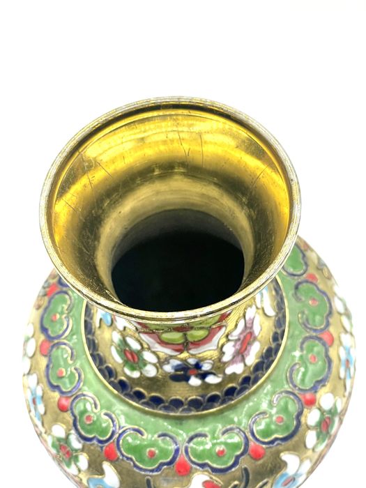 Pote jarro cloisonné chines oriental antigo folheado a ouro