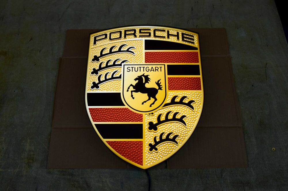 Podświetlane Logo PORSCHE, Reklama 3D, Baner, Lampa, Kinkiet, Prezent