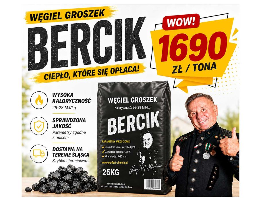 Wysokokaloryczny Polski Węgiel - GROSZEK - BERCIK - Worki 25 KG 1 Tona - 26/28MJ
