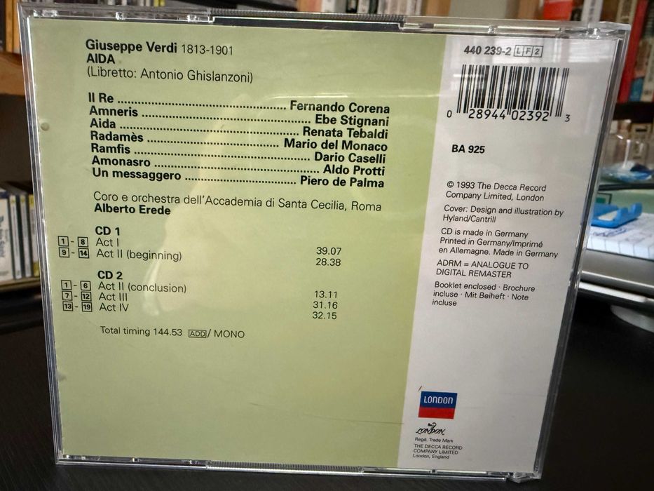 Verdi – Aida – Tebaldi, Stignani, Mario Del Monaco – Alberto Erede