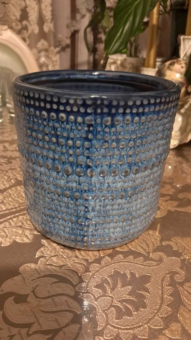 Doniczka osłonka na doniczkę ceramiczna niebieska granatowa