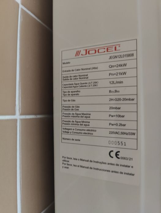 Aquecedor de água a gás Jocel