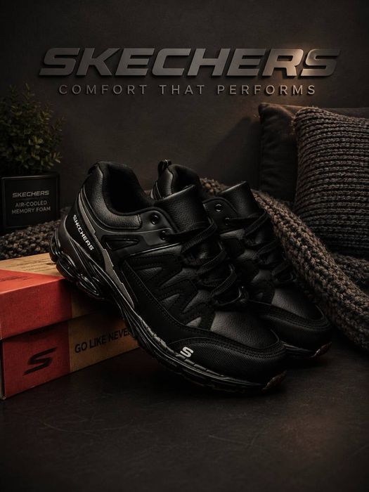 Осень 2026!! Мужские кросовки скетчерс кожаные ! Skechers черные ! Стильные мужские красовки на осень