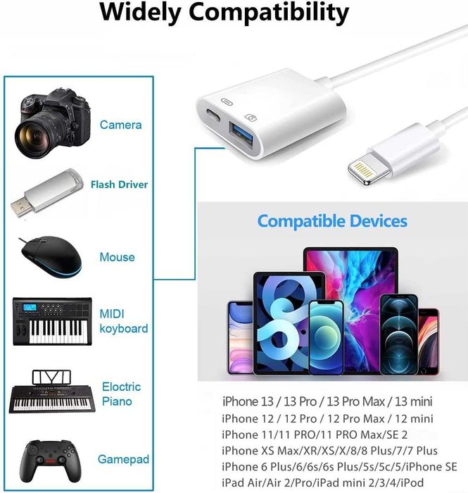 Адаптер Apple Lightning - USB для камери з портом заряджання