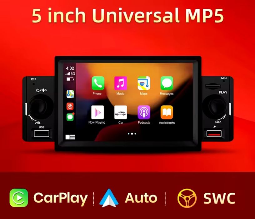 Rádio 1din 5 polegadas CARPLAY Android auto VW Peugeot Honda Kia NOVO