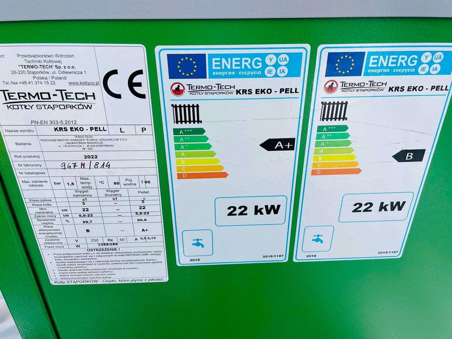 Piec, kocioł na pellet i ekogroszek, 5 klasa, 22KW