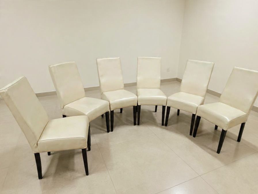 Krzesła skórzane komplet, skóra naturalna 6 sztuk. Kolor kremowy