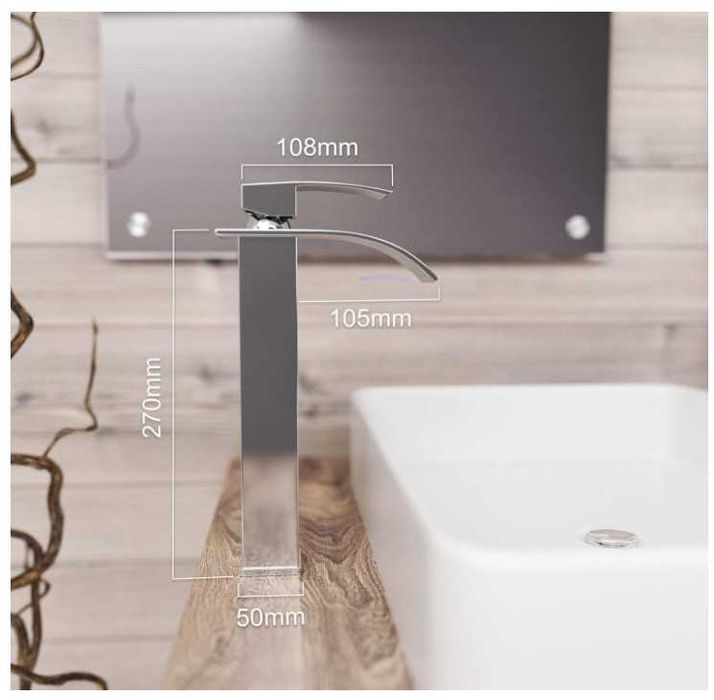 Wysoki kran łazienkowy Kadelg  + wąż 3/8" 60cm stal nierdzewna
