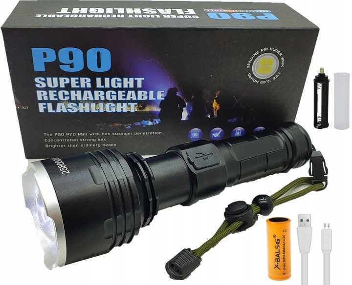 Latarka Akumulatorowa XHP 90 Szperacz MOCNA JASNA LED USB Łuków • OLX.pl