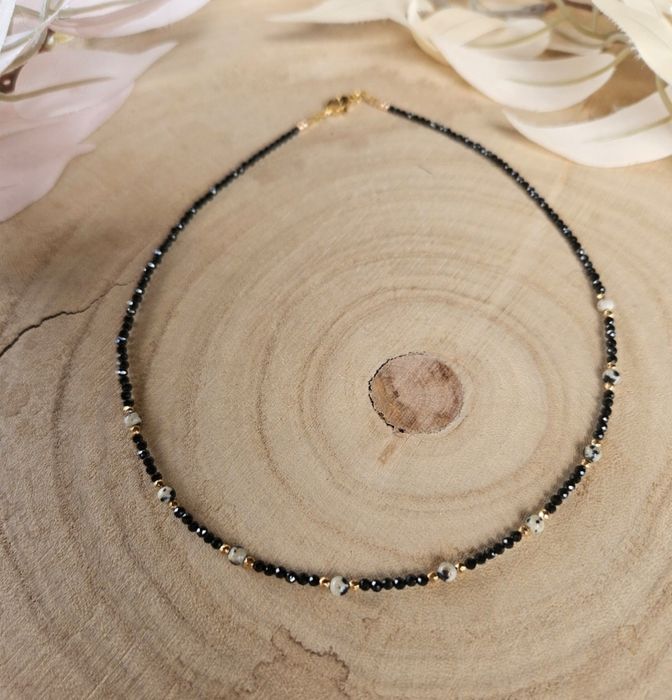 Naszyjnik Choker z Kamieni Naturalnych Spinel Jaspis Dalmatyński Hemat
