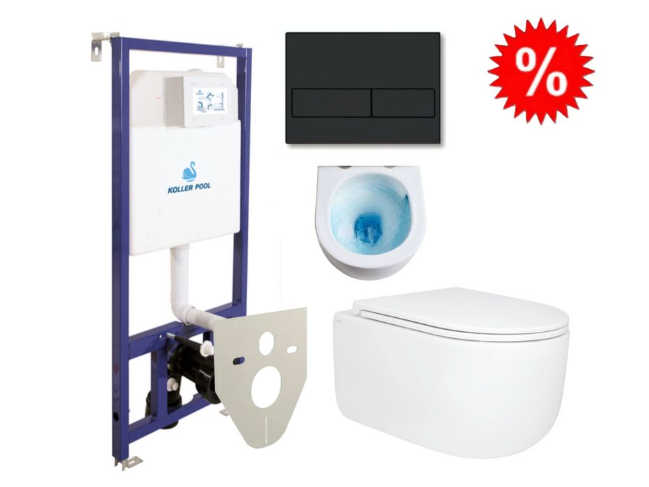 Інсталяція KollerPool Чорна матова кнопка з унітазом QTAP Taurus Ultra