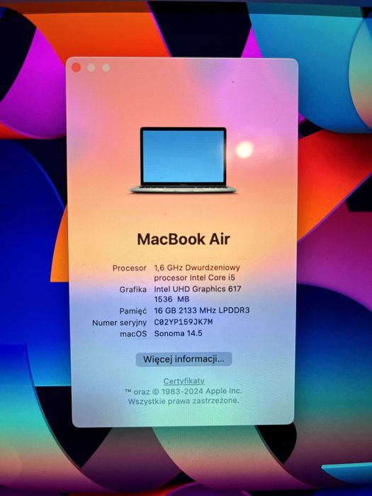 MacBook Air 2018 Intel Core i5 512 GB 16 GB RAM