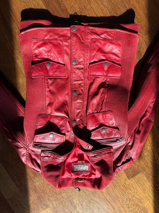 100% skóra naturalna kurtka czerwona na motor