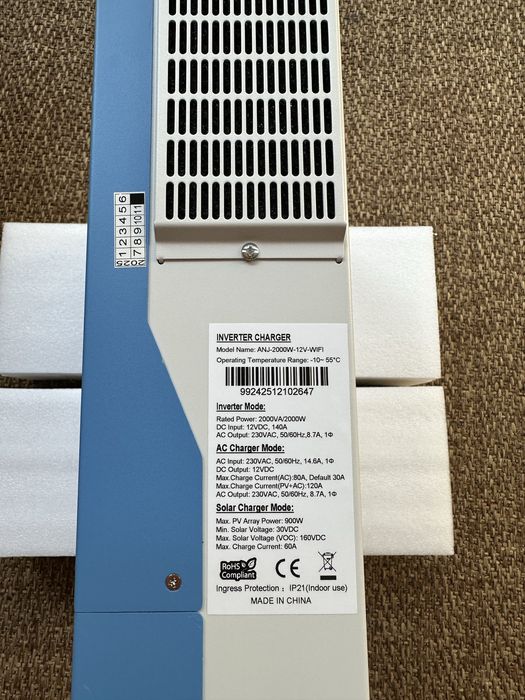 Інвертор із зарядним пристроєм ANJ-2000W-12V-WIFI (новий)