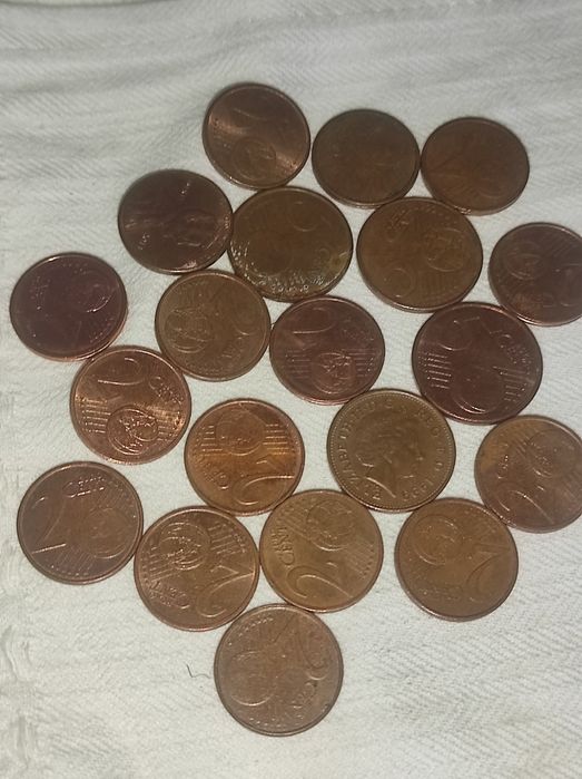 Moedas de Dois Cêntimos e de Um Cêntimo Estrageiras
