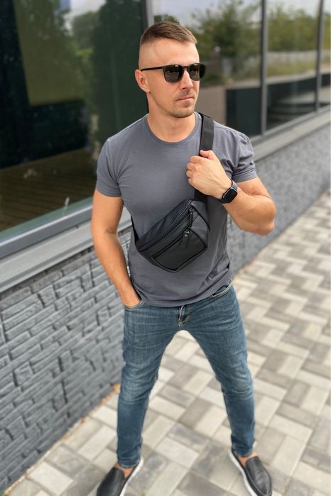 Шкіряна бананка сумка слінг чоловіча нагрудна SVARG