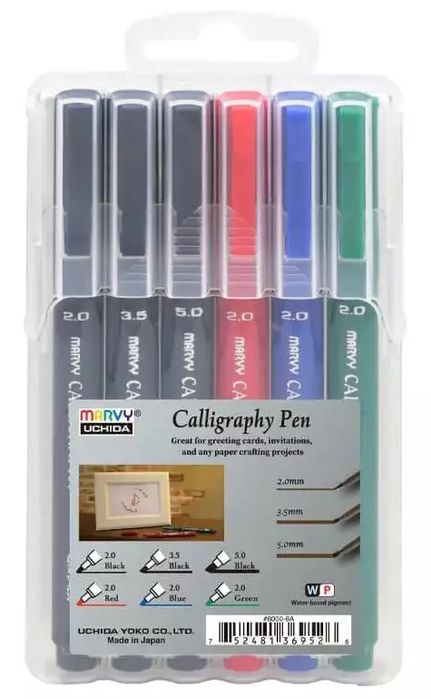 Długopisy kaligraficzne Marvy Calligraphy (6 sztuk). UCHIDA