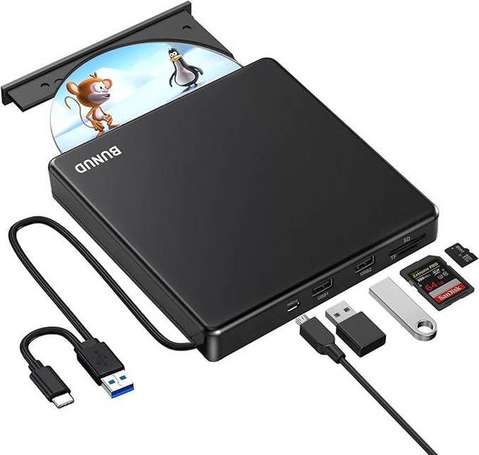 BUNUD External CD DVD Drive CT10 — багатофункціональний зовнішній оптичний привід «5 в 1»