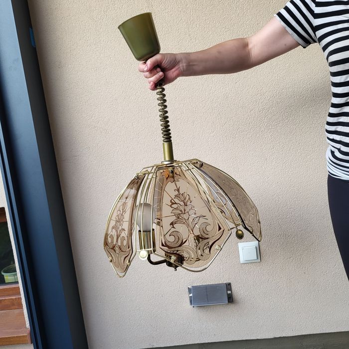 Lampa wisząca sufitowa żyrandol e27 regulowana sprężyna prl
