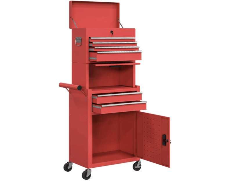 Carrinho de Ferramentas HOMCOM – 6 Gavetas, Rodas, Painel Perfurado