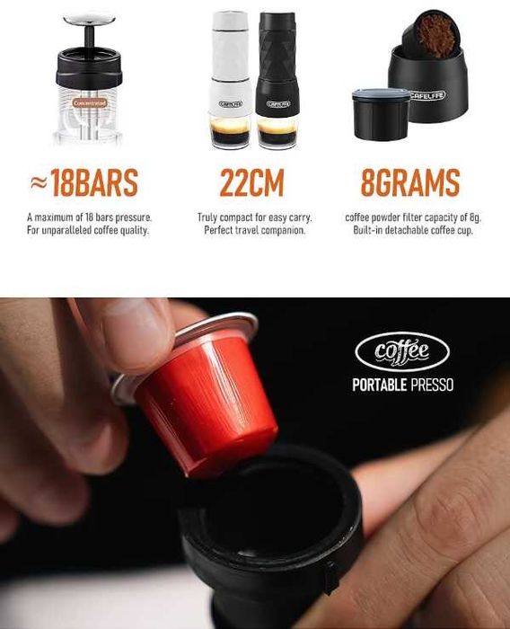 Ручна еспресо-машина CAFELFFE – портативна кавоварка 3-в-1 (чорна)