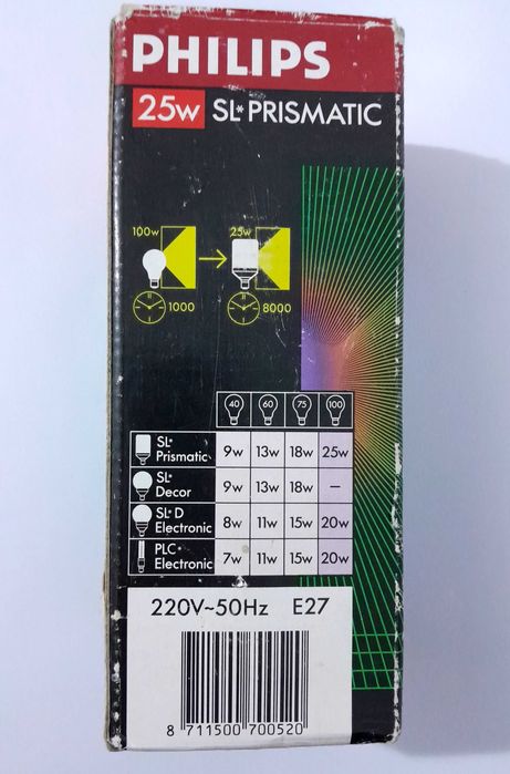 Lâmpada antiga economizadora Philips SL 25 Prismatic 25w (1200 lumen)