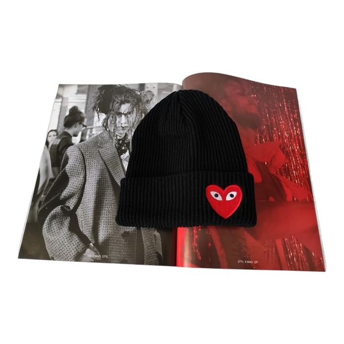 CDG Comme des Garçons nowa, czarna czapka jesień/zima beanie serce