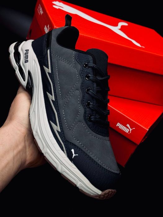 Хит на весну! Кожаные кроссовки Puma/ мужские кроссовки Пума серые