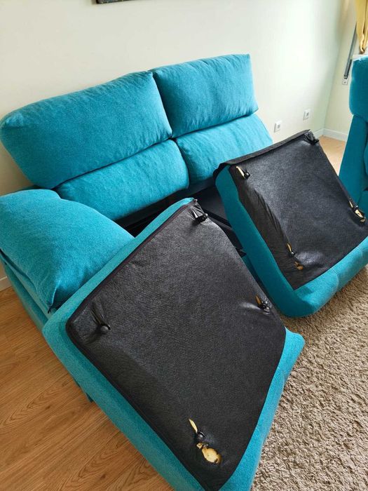 Sofa Conforama 3 lugares c/ chaise longue + arrumação + pufe